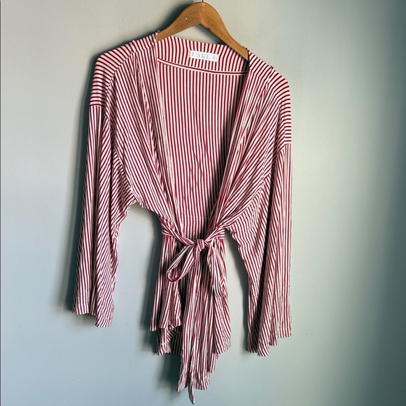 LAKE Pajama DreamModal Kimono Robe Wrap Top Red and White Striped XL - Picture 2 of 9